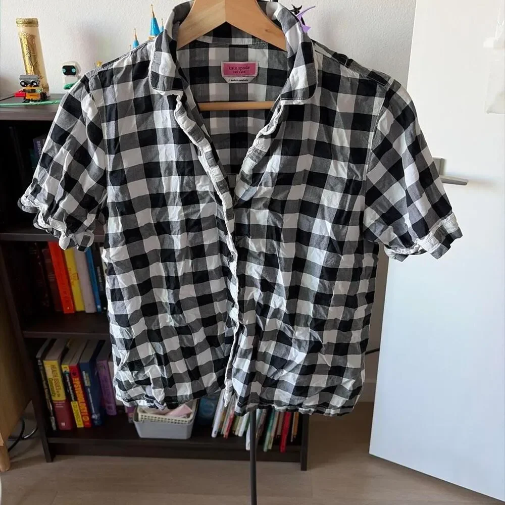 Kate Spade New York Gingham Button Front Shirt Women's Small